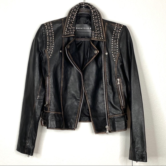 Bagatelle.NYC Genuine Aged leather Moto Jacket S - Picture 1 of 16